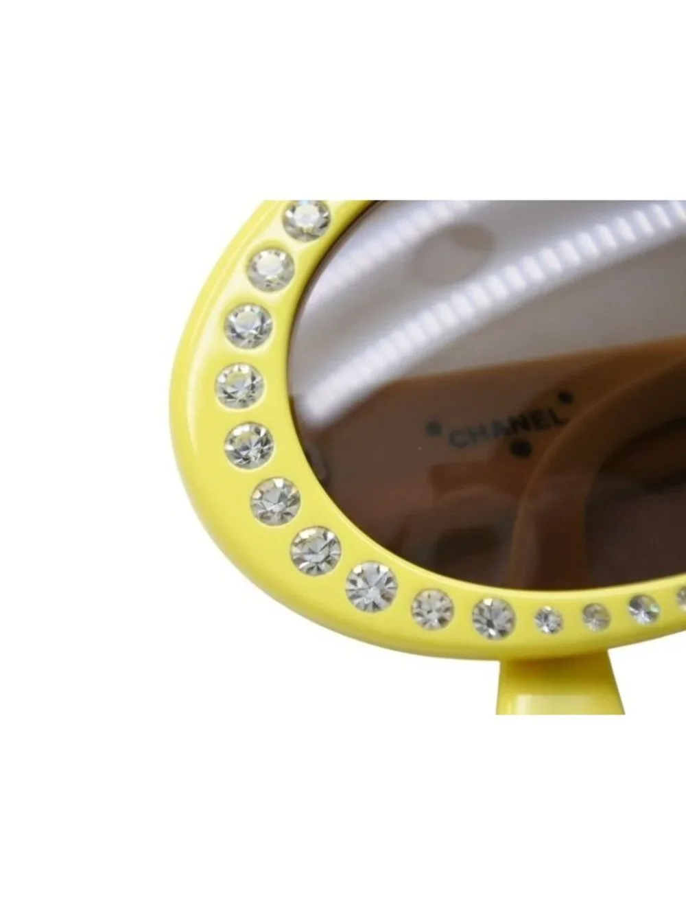 Chanel Oval Sunglasses Eyewear CC Logo Rhinestone Yellow